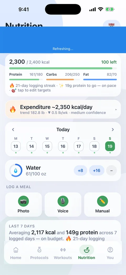 Olanu Nutrition — macros, water and diary